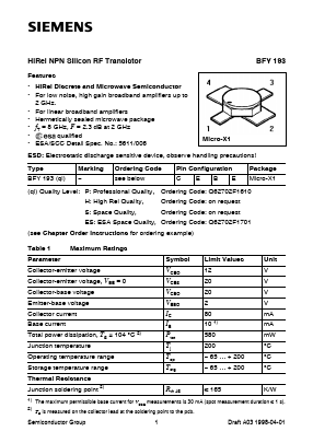 BFY193 Datasheet PDF Siemens AG