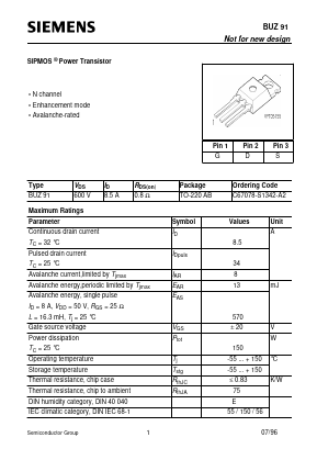 BUZ91 Datasheet PDF Siemens AG