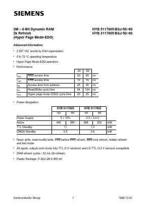 HYB3117805BSJ-50 Datasheet PDF Siemens AG