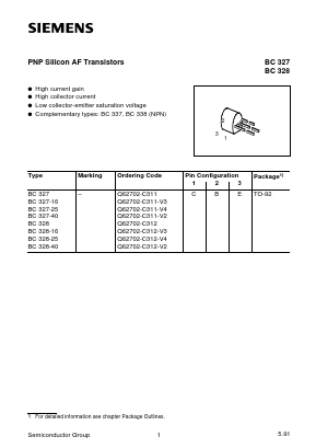 BC327-25 Datasheet PDF Siemens AG