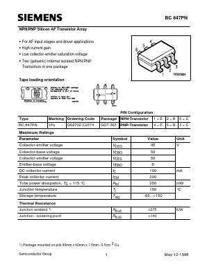 BC847PN Datasheet PDF Siemens AG