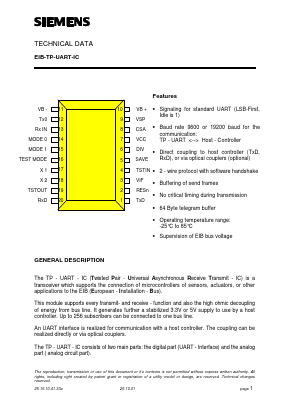 EIB-TP-UART-IC Datasheet PDF Siemens AG