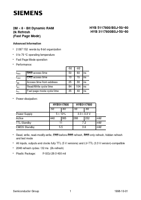 HYB5117800BSJ-50- Datasheet PDF Siemens AG
