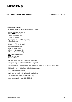 HYM368035GS Datasheet PDF Siemens AG