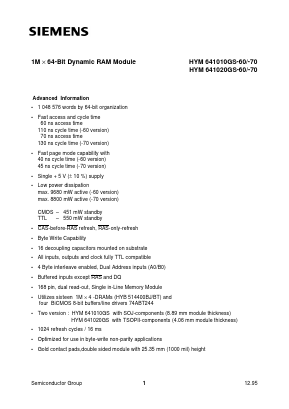 HYM641020GS Datasheet PDF Siemens AG