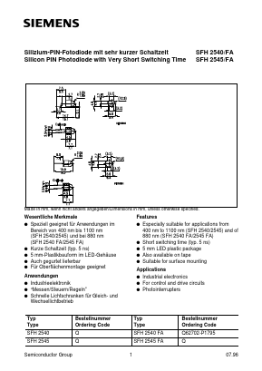 SFH2540FA Datasheet PDF Siemens AG