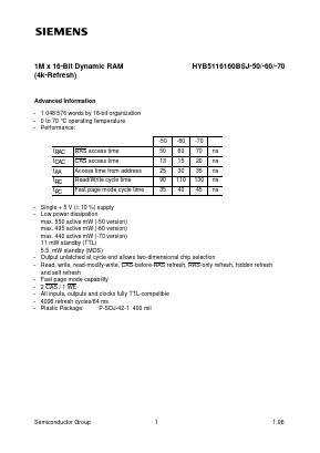 HYB5116160BSJ-70 Datasheet PDF Siemens AG