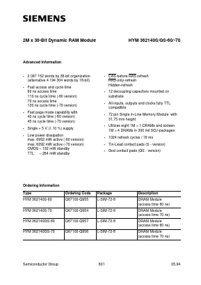 HYM362140GS Datasheet PDF Siemens AG