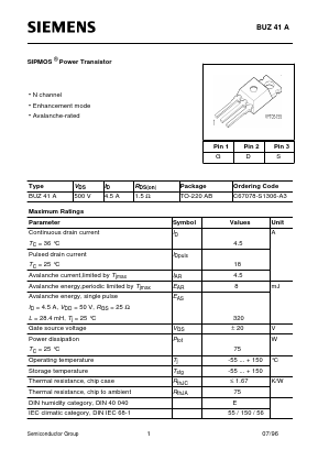 BUZ41A Datasheet PDF Siemens AG