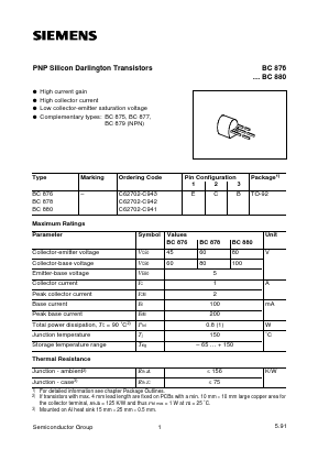BC878 Datasheet PDF Siemens AG