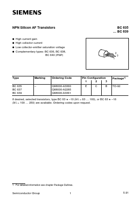 BC637 Datasheet PDF Siemens AG