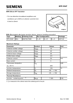 BFR35AP Datasheet PDF Siemens AG