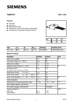 BTS113A Datasheet PDF Siemens AG
