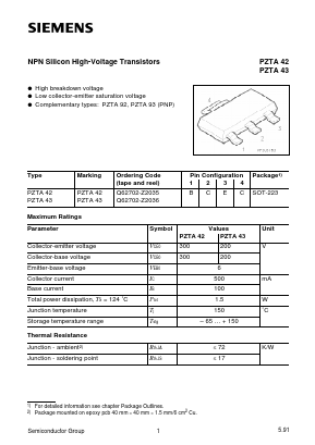 PZTA43 Datasheet PDF Siemens AG