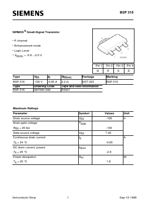 BSP316 Datasheet PDF Siemens AG