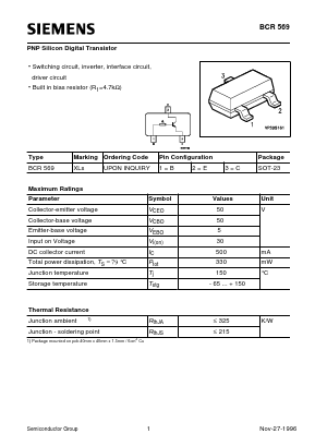 BCR569 Datasheet PDF Siemens AG