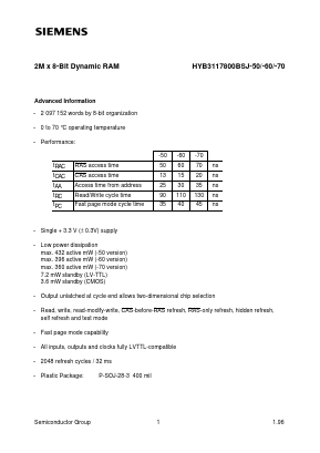 HYB3117800BSJ Datasheet PDF Siemens AG