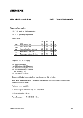HYB5117800BSJ Datasheet PDF Siemens AG