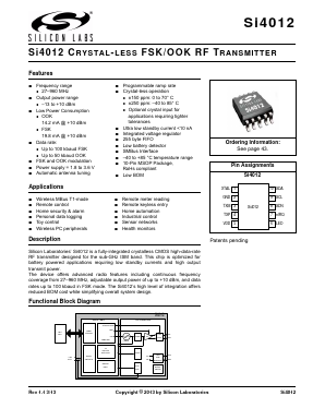 SI4012-C1001GTR Datasheet PDF Silicon Laboratories