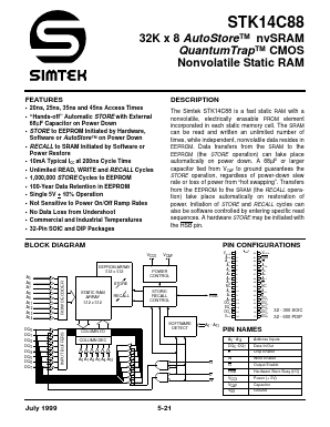STK14C88-W20I Datasheet PDF Simtek Corporation