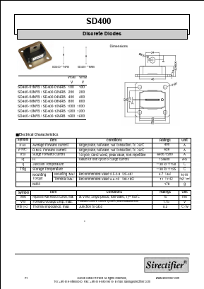 SD400-02NFB Datasheet PDF Sirectifier Electronics