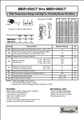 MBR1050CT Datasheet PDF Sirectifier Electronics