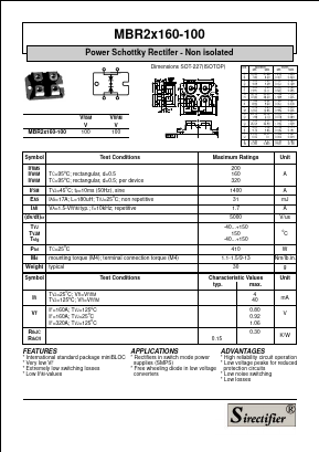 MBR2X160-100 Datasheet PDF Sirectifier Electronics
