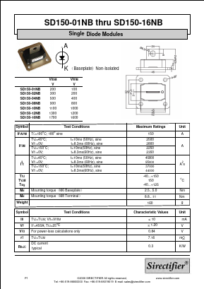 SD150-02NB Datasheet PDF Sirectifier Electronics