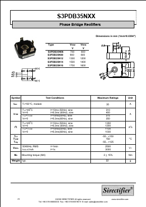 S3PDB35N08 Datasheet PDF Sirectifier Electronics