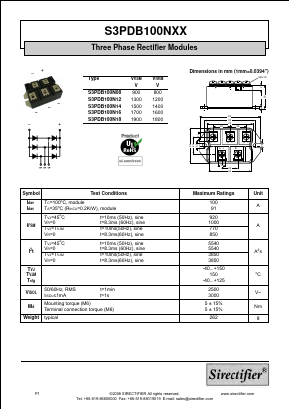 S3PDB100N12 Datasheet PDF Sirectifier Electronics
