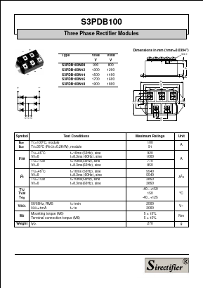 S3PDB100N18 Datasheet PDF Sirectifier Electronics