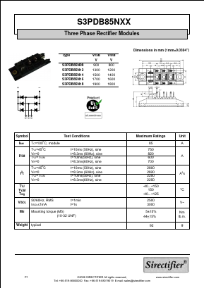 S3PDB85NXX Datasheet PDF Sirectifier Electronics