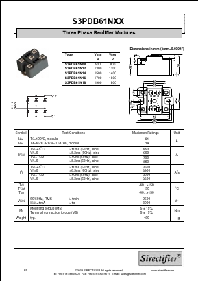 S3PDB61N16 Datasheet PDF Sirectifier Electronics