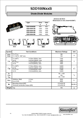 SDD100N08B Datasheet PDF Sirectifier Electronics