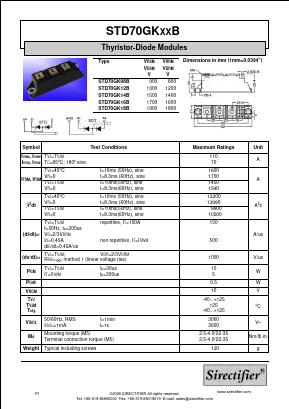 STD70GKXXB Datasheet PDF Sirectifier Electronics