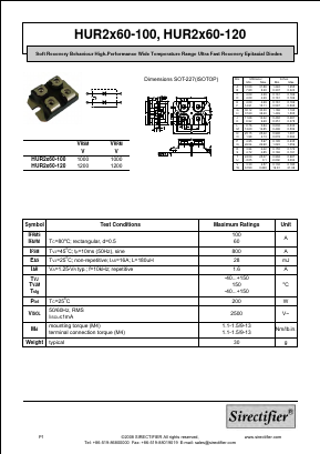 HUR2X60-100 Datasheet PDF Sirectifier Electronics