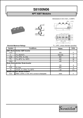 SII100N06 Datasheet PDF Sirectifier Electronics