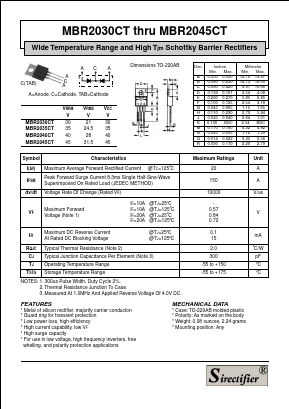 MBR2040CT Datasheet PDF Sirectifier Electronics