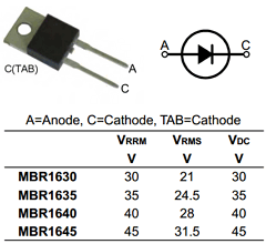 MBR1635 Datasheet PDF Sirectifier Electronics