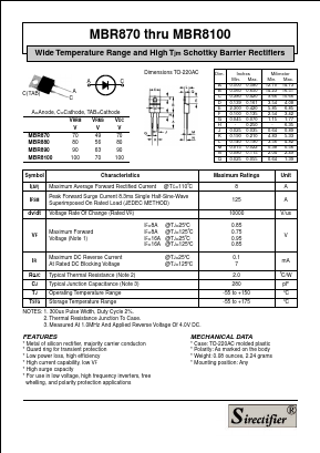 MBR870 Datasheet PDF Sirectifier Electronics