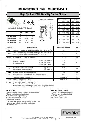 MBR3040CT Datasheet PDF Sirectifier Electronics