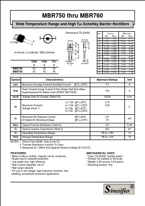 MBR750 Datasheet PDF Sirectifier Electronics