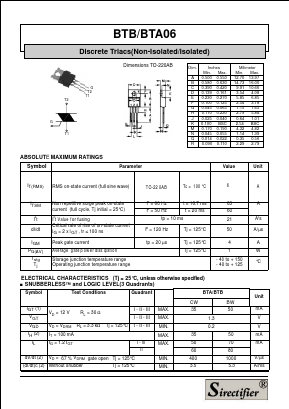 BTA06 Datasheet PDF Sirectifier Electronics