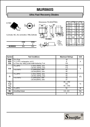 MUR860S Datasheet PDF Sirectifier Electronics