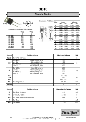 SD1016 Datasheet PDF Sirectifier Electronics