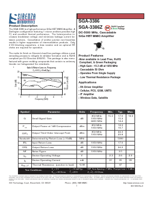 SGA-3386 Datasheet PDF Sirenza Microdevices => RFMD