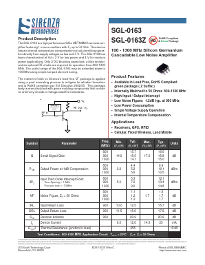 SGL-0163 Datasheet PDF Sirenza Microdevices => RFMD