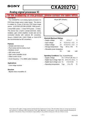 CXA2027 Datasheet PDF Sony Semiconductor