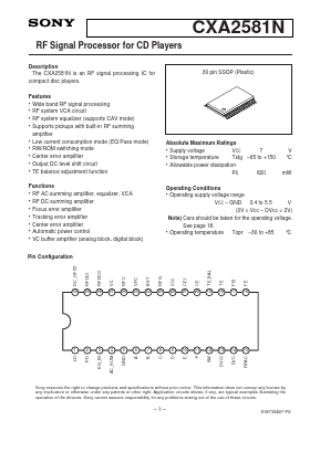 CXA2581 Datasheet PDF Sony Semiconductor