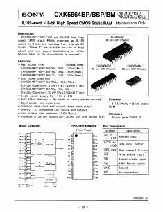 CXK5864BSP-70L Datasheet PDF Sony Semiconductor